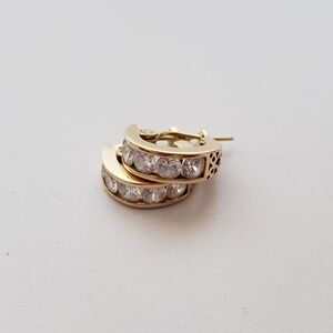 14K Yellow Gold CZ Mini Huggie Hoop Earrings 11mm